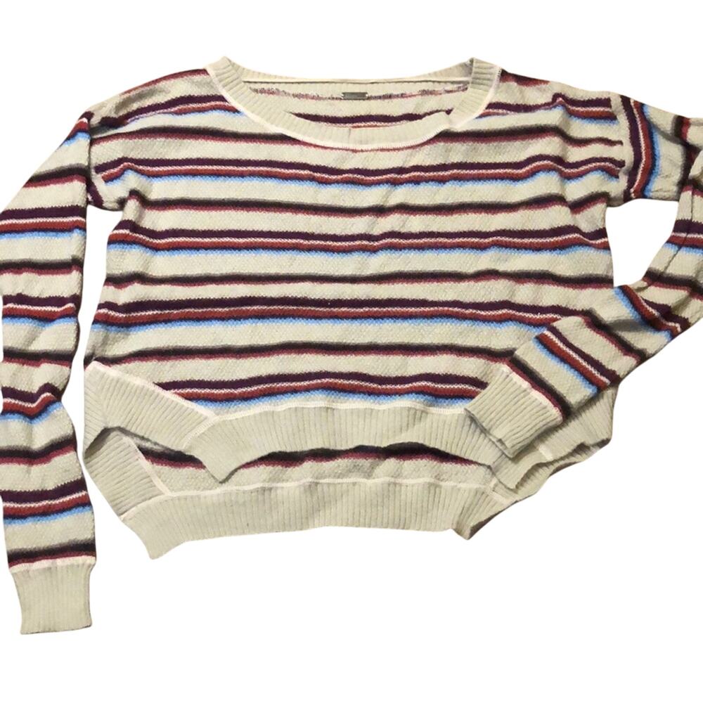 Free People Striped Crew Neck Sweater - Cream, Red, Blue